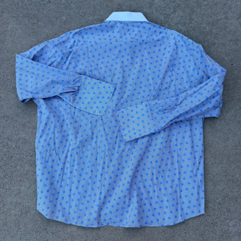 Steven Land Dress Shirt Mens 19 Blue Polka Dot Contrast Collar French Cuff - Picture 3 of 6